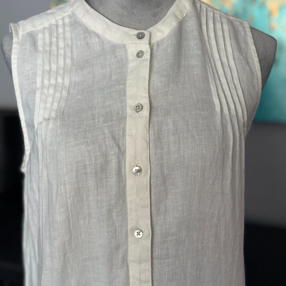 MagaSchoni 100% Linen Midi Dress Womens M Sleeveless Button Front Tiered Coastal - Picture 16 of 16